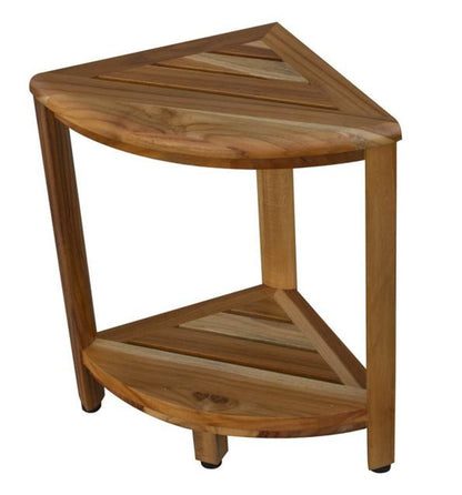 17" Brown Teak Corner Shower Bench With Shelf HomeRoots