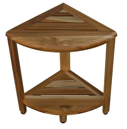 17" Brown Teak Corner Shower Bench With Shelf HomeRoots