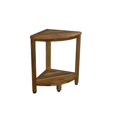17" Brown Teak Corner Shower Bench With Shelf HomeRoots