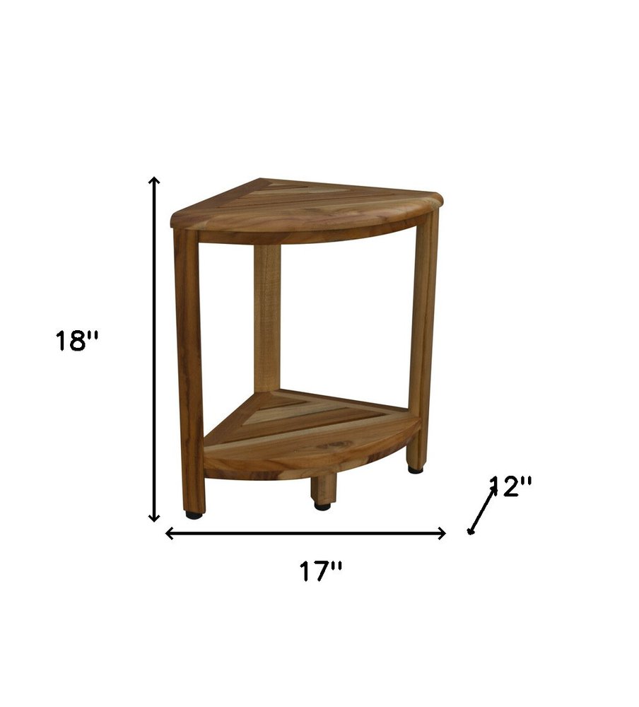 17" Brown Teak Corner Shower Bench With Shelf HomeRoots