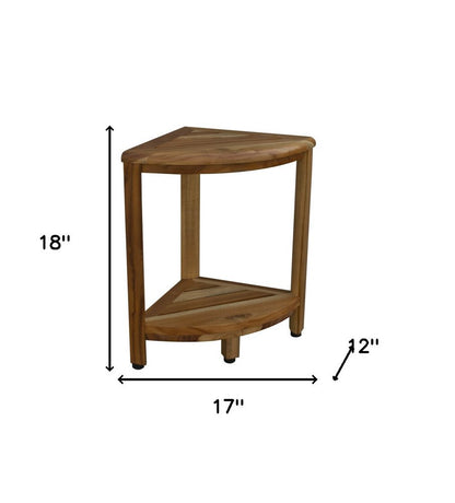 17" Brown Teak Corner Shower Bench With Shelf HomeRoots