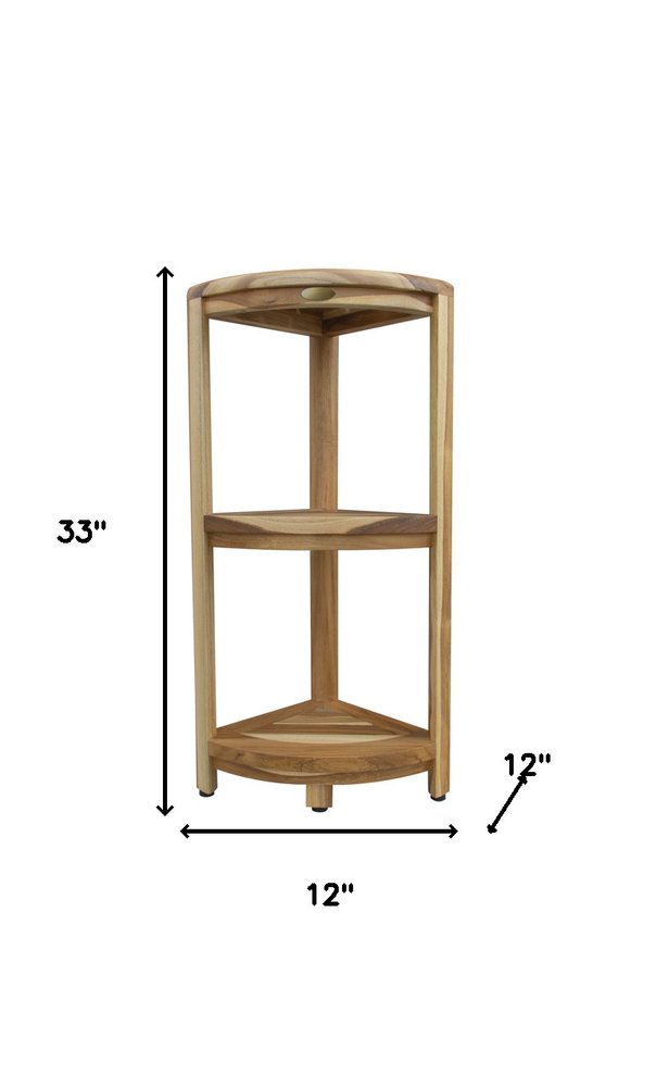 33" Natural Teak Corner Shower Bench With Shelf HomeRoots