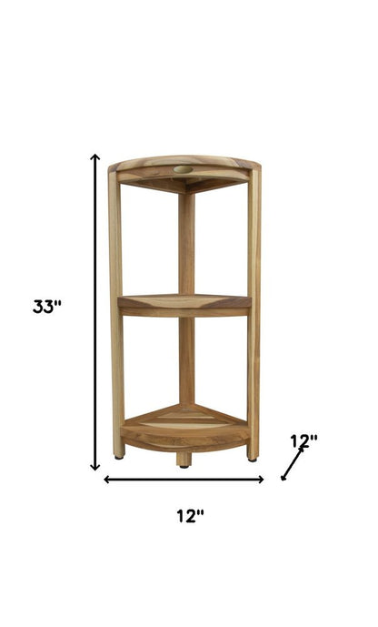 33" Natural Teak Corner Shower Bench With Shelf HomeRoots