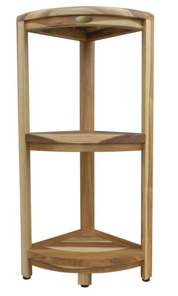 33" Natural Teak Corner Shower Bench With Shelf HomeRoots