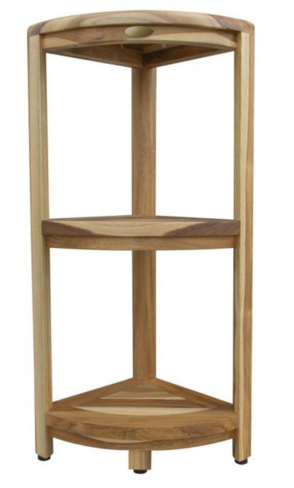 33" Natural Teak Corner Shower Bench With Shelf HomeRoots