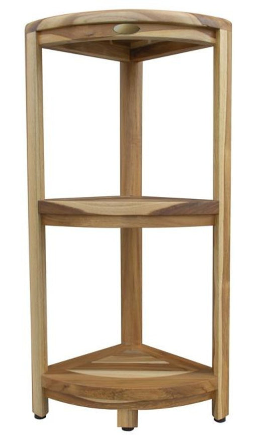 33" Natural Teak Corner Shower Bench With Shelf HomeRoots