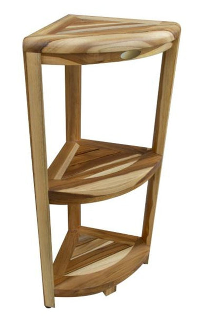 33" Natural Teak Corner Shower Bench With Shelf HomeRoots