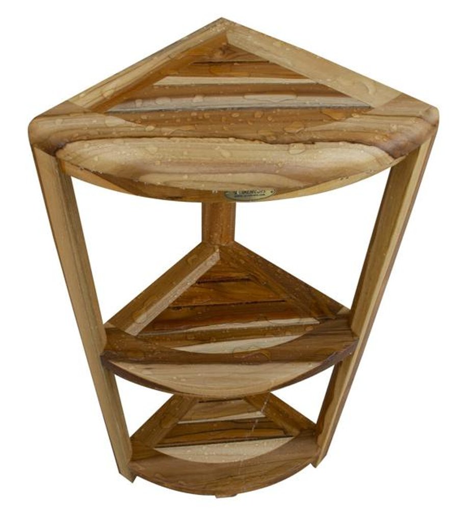 33" Natural Teak Corner Shower Bench With Shelf HomeRoots