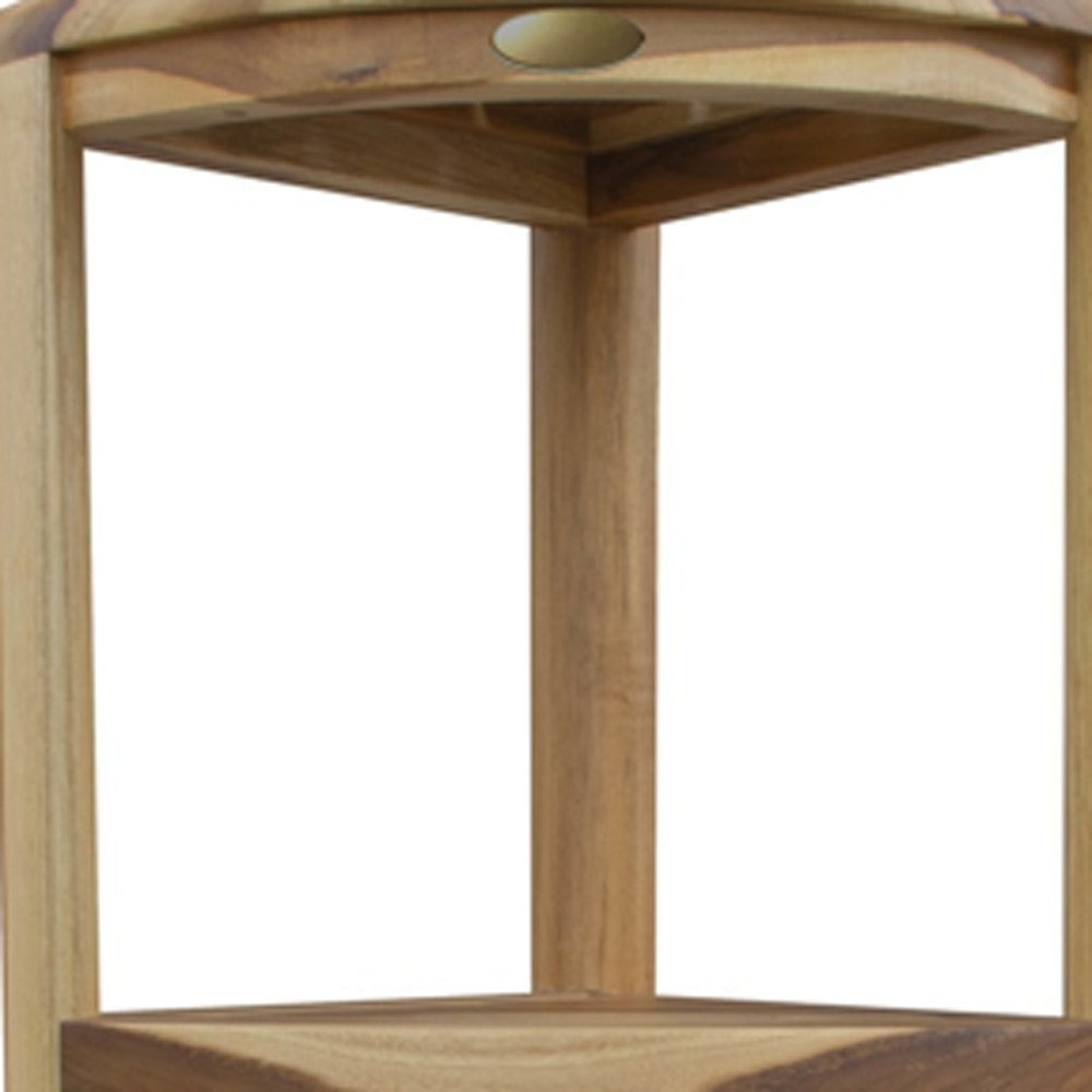 33" Natural Teak Corner Shower Bench With Shelf HomeRoots