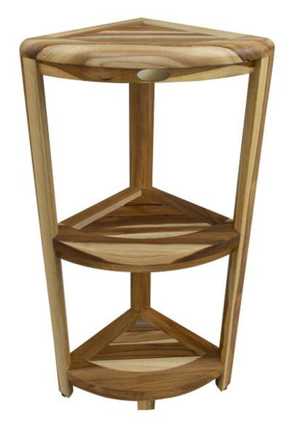 33" Natural Teak Corner Shower Bench With Shelf HomeRoots