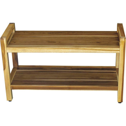 35" Natural Teak Rectangular Shower Bench With Shelf HomeRoots