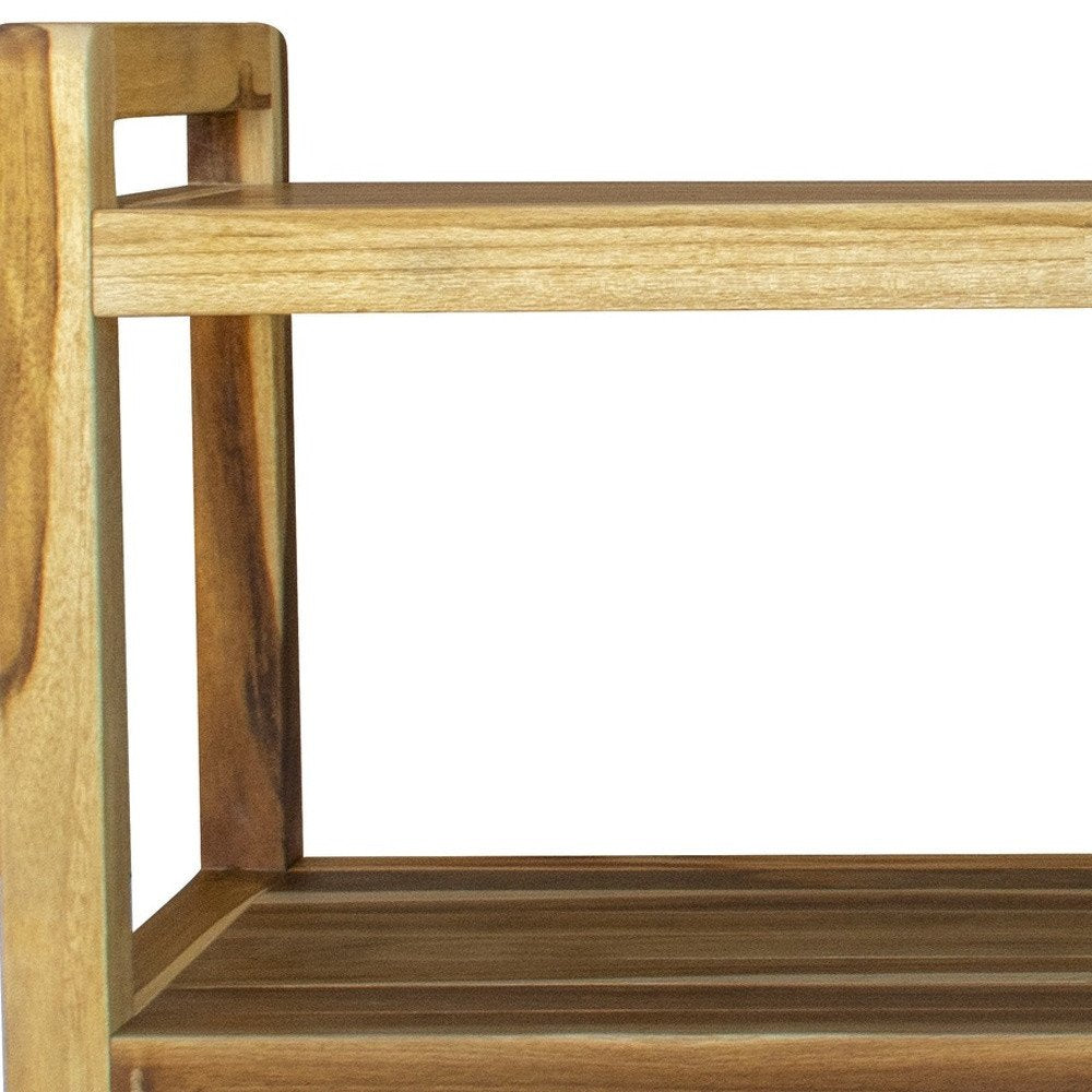 35" Natural Teak Rectangular Shower Bench With Shelf HomeRoots