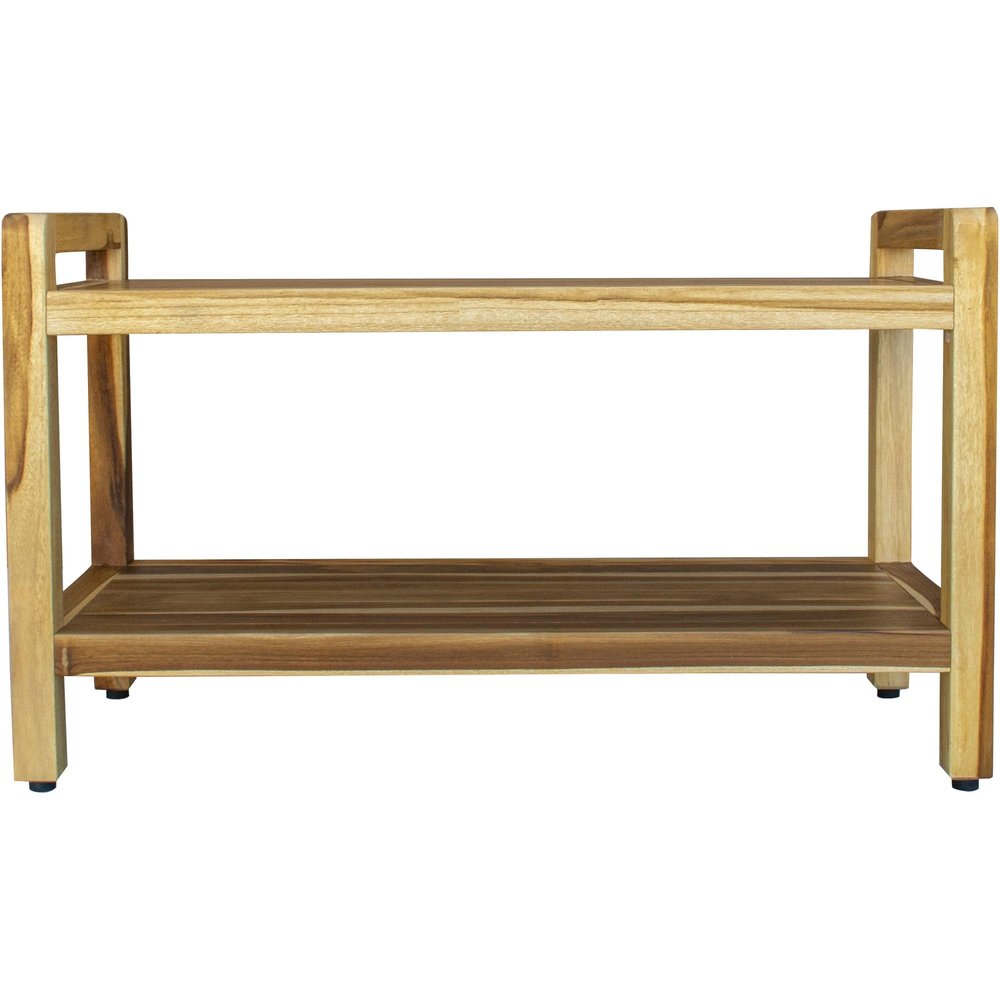 35" Natural Teak Rectangular Shower Bench With Shelf HomeRoots