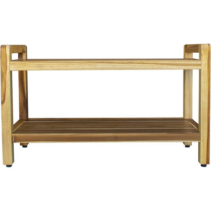 35" Natural Teak Rectangular Shower Bench With Shelf HomeRoots