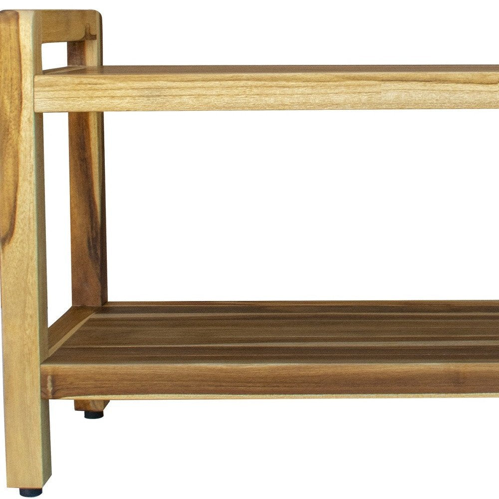 35" Natural Teak Rectangular Shower Bench With Shelf HomeRoots
