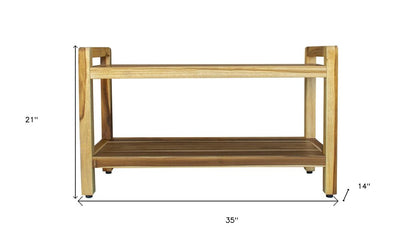 35" Natural Teak Rectangular Shower Bench With Shelf HomeRoots