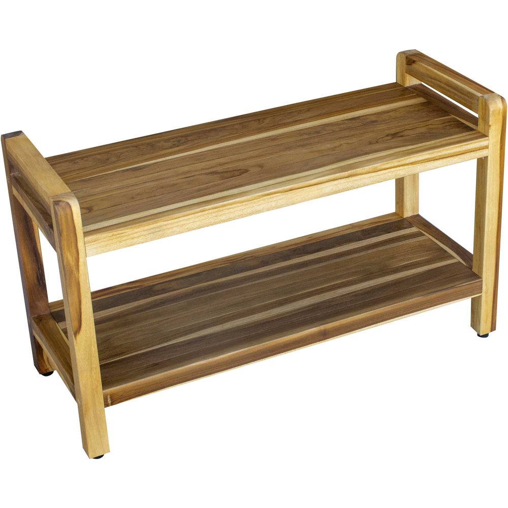 35" Natural Teak Rectangular Shower Bench With Shelf HomeRoots