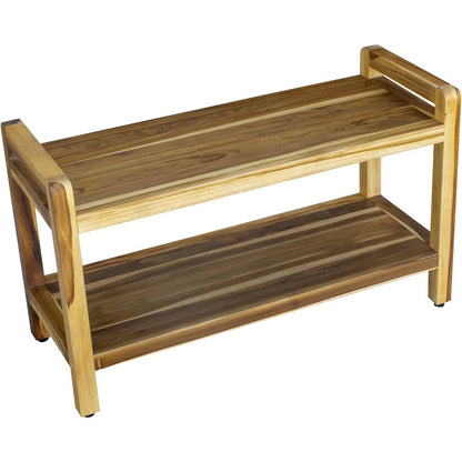 35" Natural Teak Rectangular Shower Bench With Shelf HomeRoots
