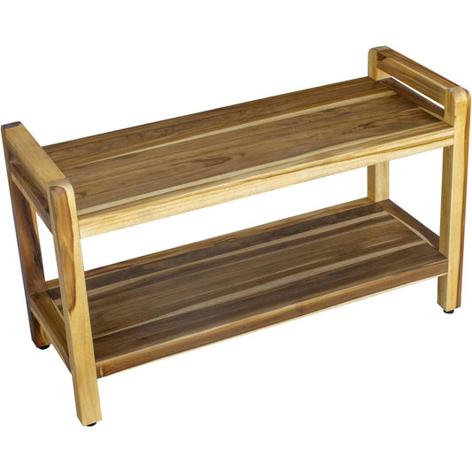 35" Natural Teak Rectangular Shower Bench With Shelf HomeRoots