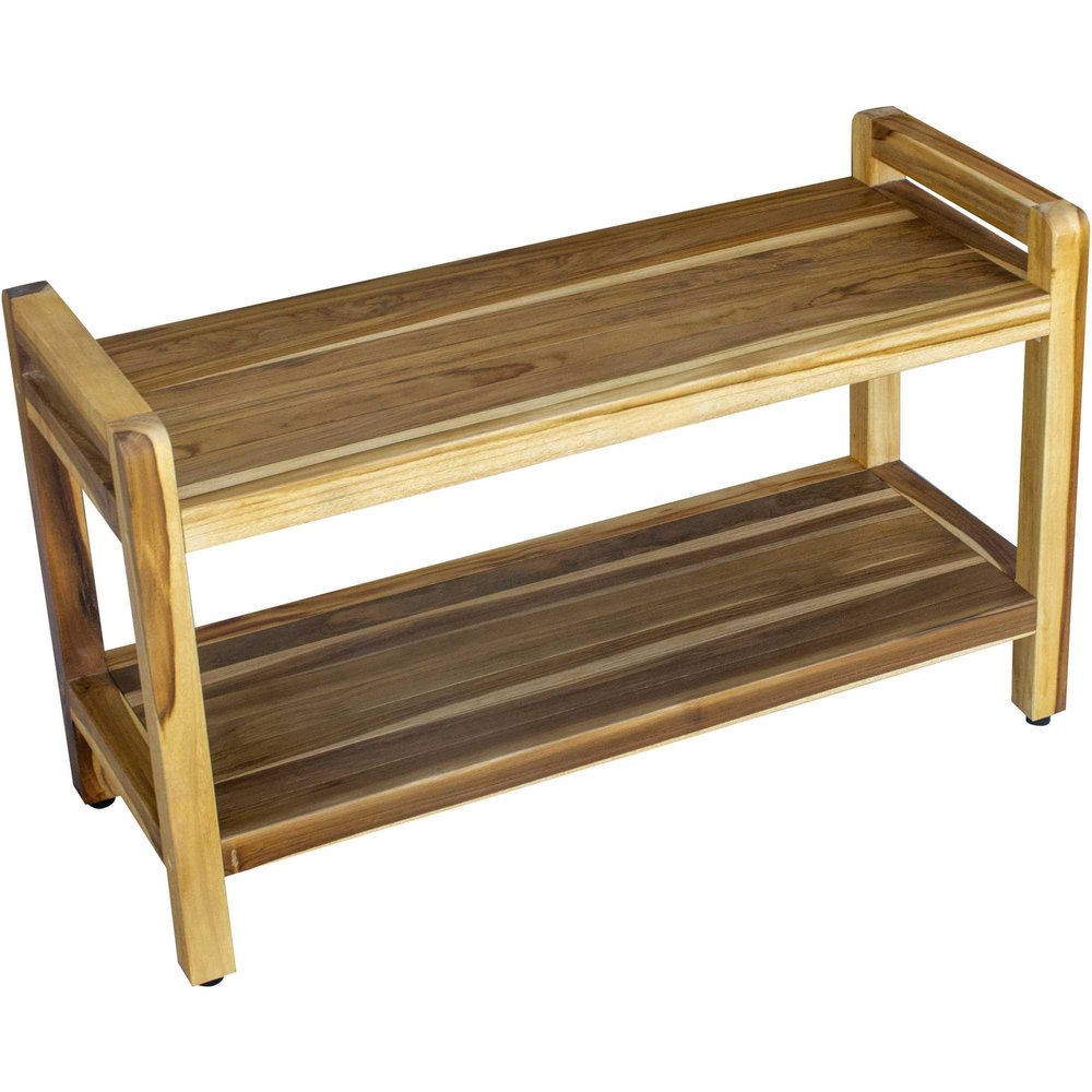 35" Natural Teak Rectangular Shower Bench With Shelf HomeRoots