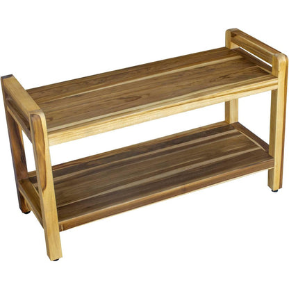 35" Natural Teak Rectangular Shower Bench With Shelf HomeRoots