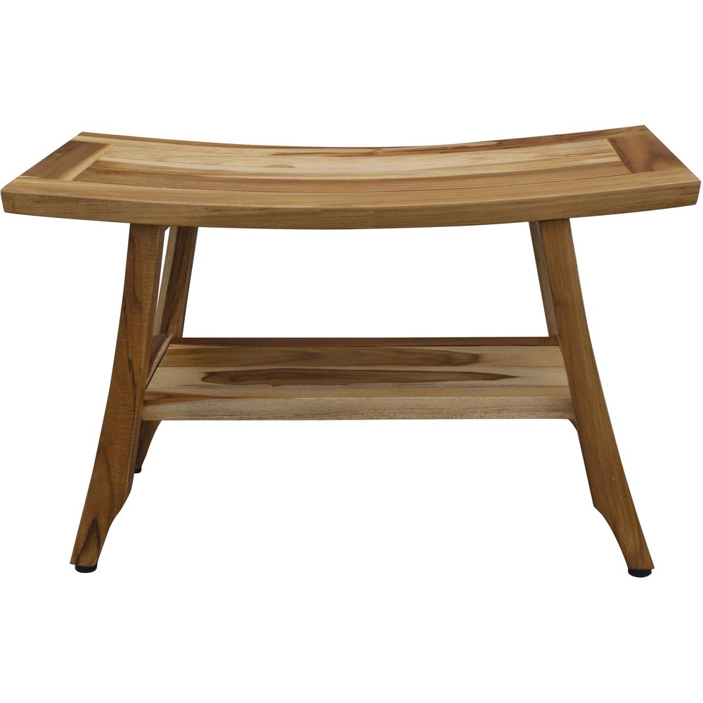 28" Natural Solid Teak Rectangular Shower Bench With Shelf HomeRoots