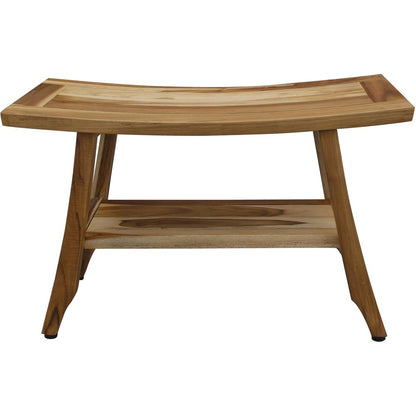 28" Natural Solid Teak Rectangular Shower Bench With Shelf HomeRoots