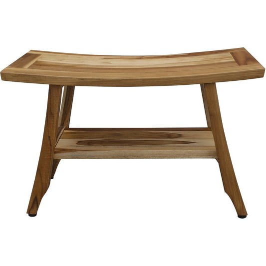 28" Natural Solid Teak Rectangular Shower Bench With Shelf HomeRoots