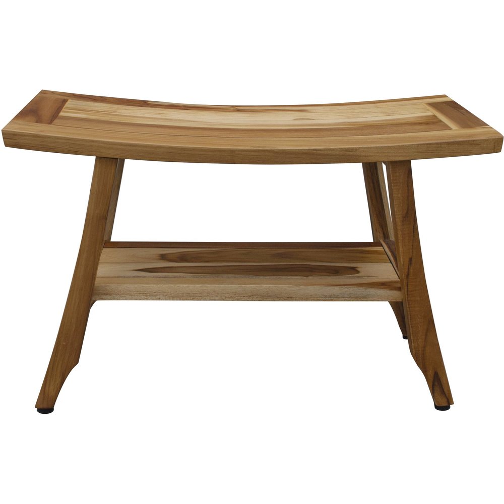 28" Natural Solid Teak Rectangular Shower Bench With Shelf HomeRoots