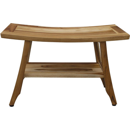 28" Natural Solid Teak Rectangular Shower Bench With Shelf HomeRoots
