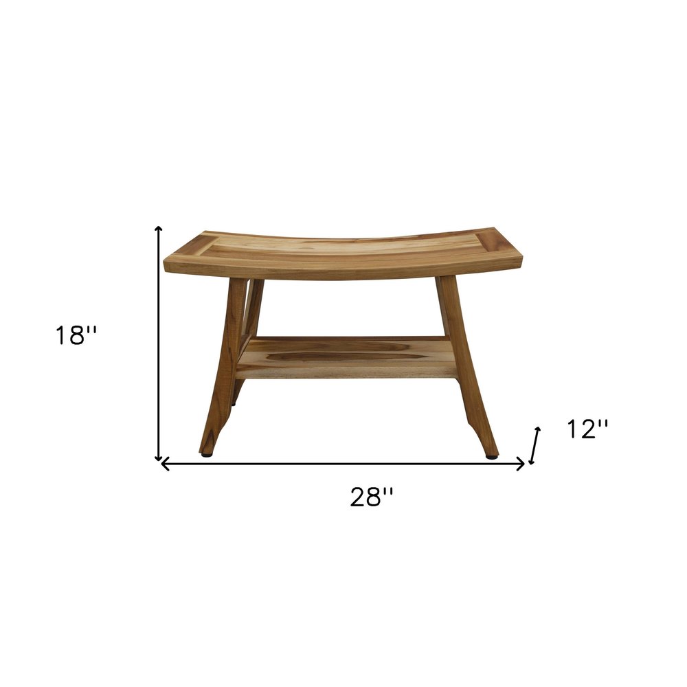 28" Natural Solid Teak Rectangular Shower Bench With Shelf HomeRoots