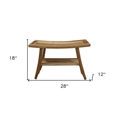 28" Natural Solid Teak Rectangular Shower Bench With Shelf HomeRoots