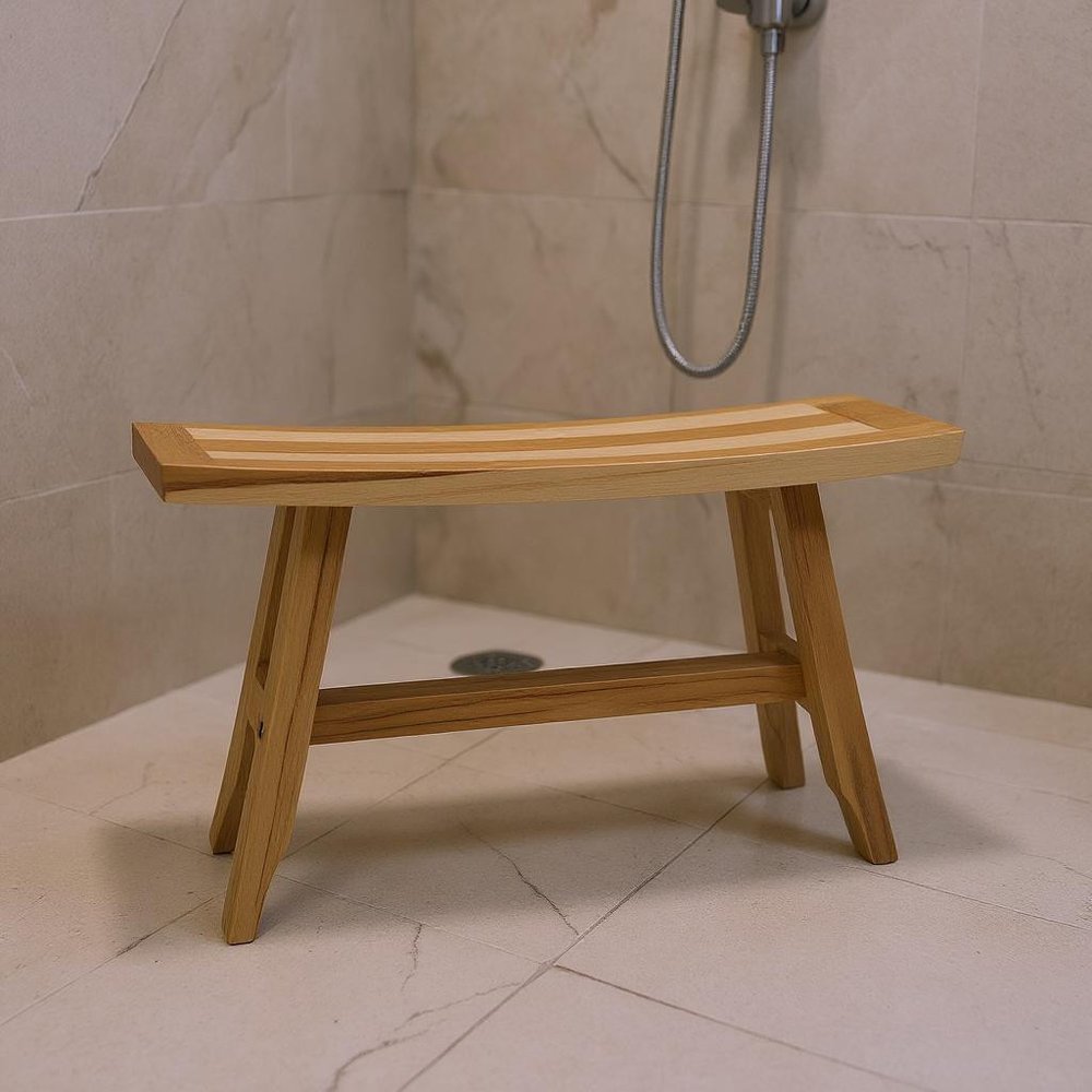 28" Natural Teak Rectangular Shower Bench HomeRoots