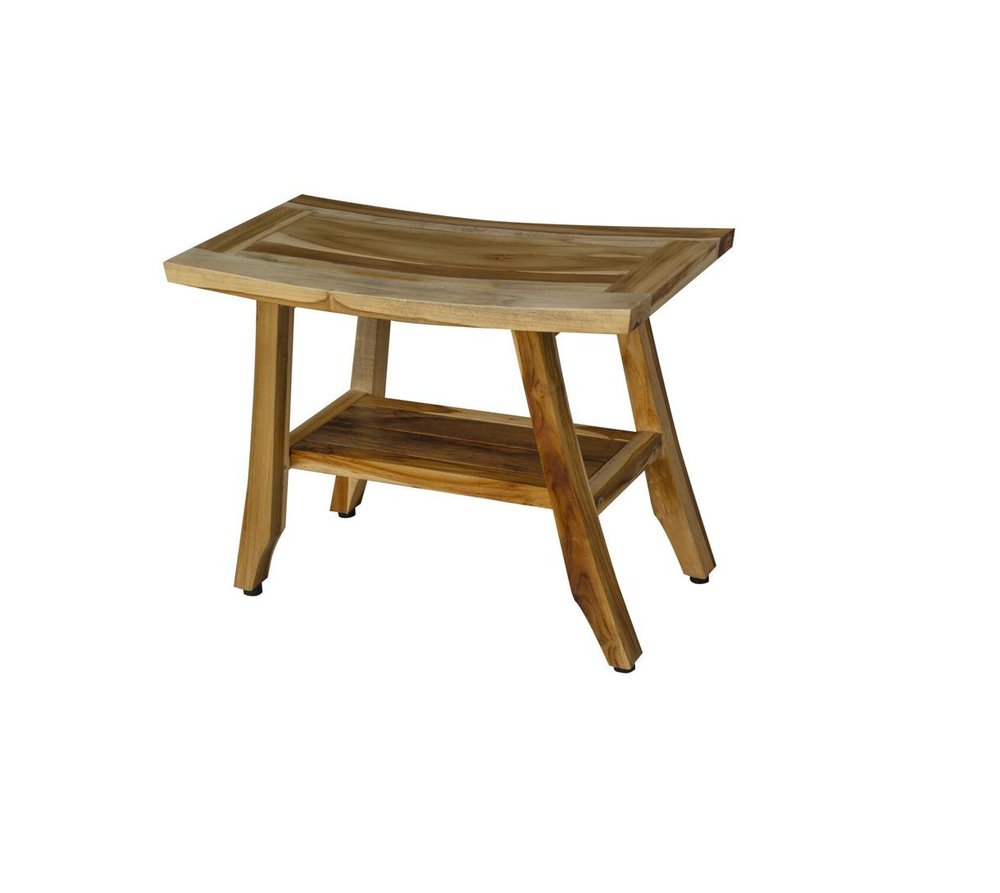 18" X 24" Natural Teak Rectangular Shower Bench With Shelf HomeRoots