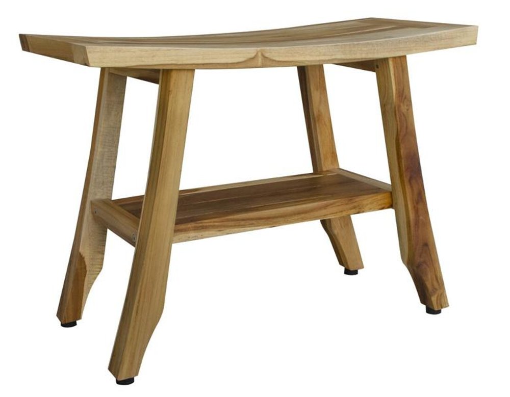 18" X 24" Natural Teak Rectangular Shower Bench With Shelf HomeRoots