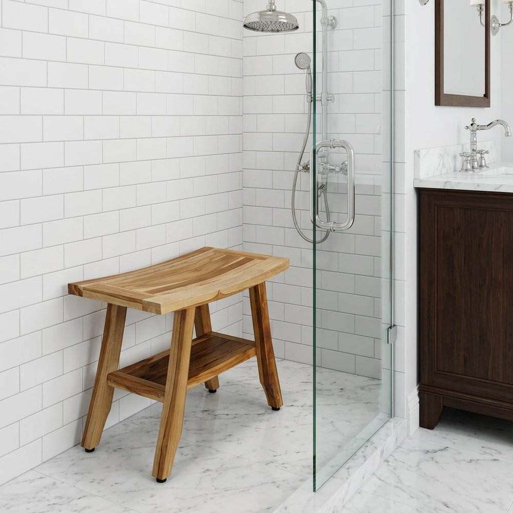 18" X 24" Natural Teak Rectangular Shower Bench With Shelf HomeRoots