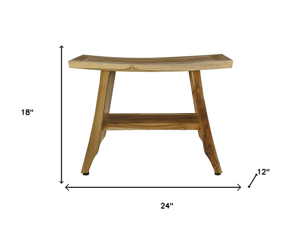18" X 24" Natural Teak Rectangular Shower Bench With Shelf HomeRoots