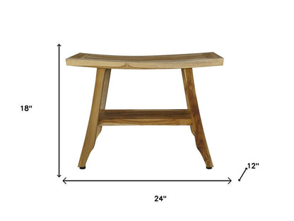 18" X 24" Natural Teak Rectangular Shower Bench With Shelf HomeRoots