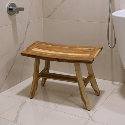 24" Brown Teak Rectangular Shower Bench HomeRoots
