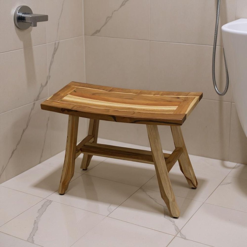 24" Brown Teak Rectangular Shower Bench HomeRoots