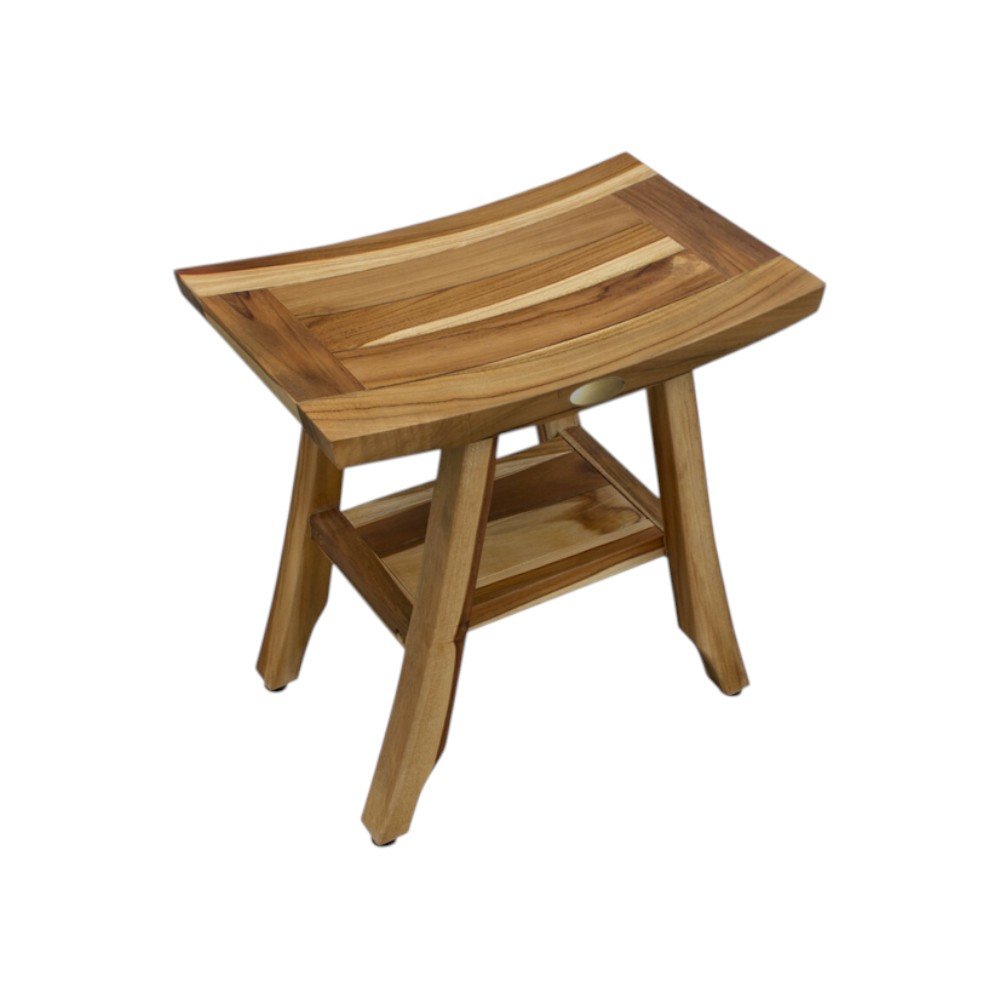 Compact Rectangular Teak Shower Outdoor Bench With Shelf In Natural Finish HomeRoots