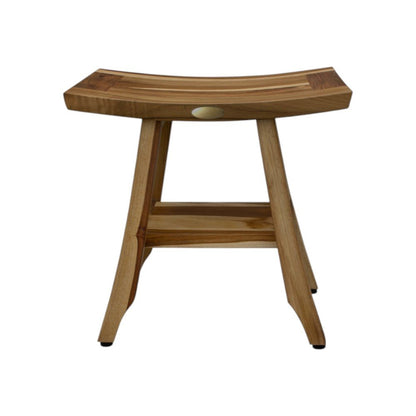 Compact Rectangular Teak Shower Outdoor Bench With Shelf In Natural Finish HomeRoots
