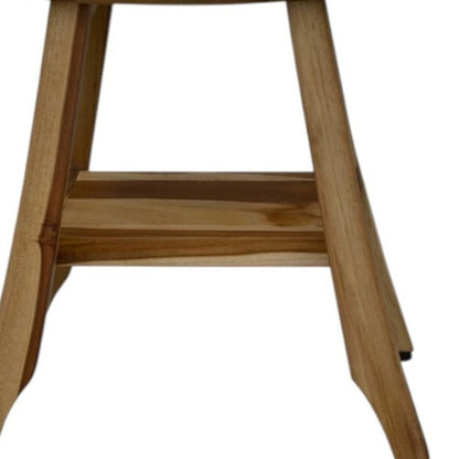 Compact Rectangular Teak Shower Outdoor Bench With Shelf In Natural Finish HomeRoots