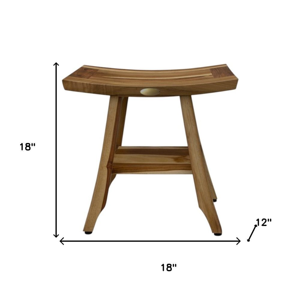 Compact Rectangular Teak Shower Outdoor Bench With Shelf In Natural Finish HomeRoots