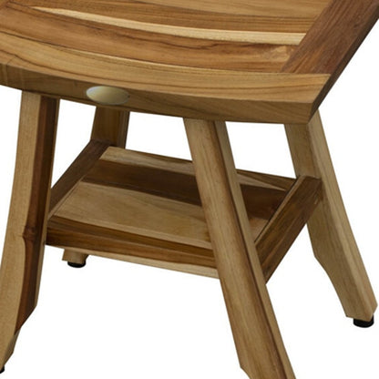 Compact Rectangular Teak Shower Outdoor Bench With Shelf In Natural Finish HomeRoots