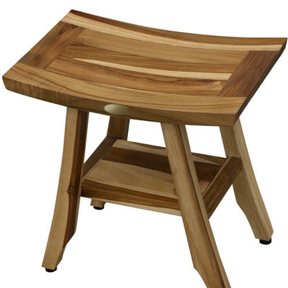 Compact Rectangular Teak Shower Outdoor Bench With Shelf In Natural Finish HomeRoots