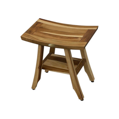 Compact Rectangular Teak Shower Outdoor Bench With Shelf In Natural Finish HomeRoots