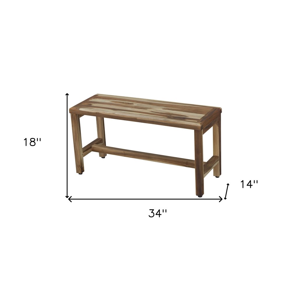 34" Natural Teak Rectangular Shower Bench With Shelf HomeRoots