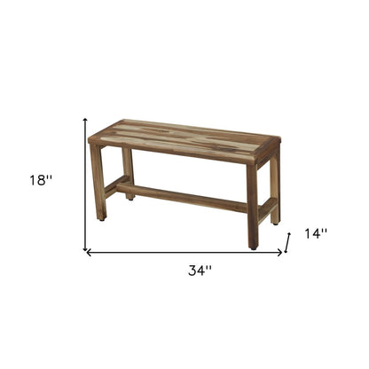 34" Natural Teak Rectangular Shower Bench With Shelf HomeRoots