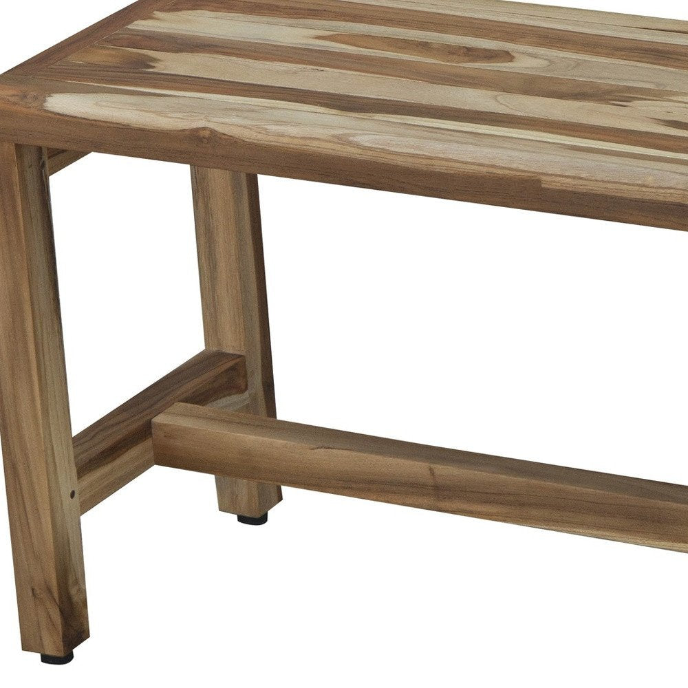 34" Natural Teak Rectangular Shower Bench With Shelf HomeRoots